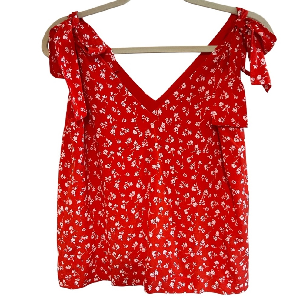 Sezane Lara Red Mini Flowers Floral Tie-Shoulder Blouse size 38/6 EUC - Picture 2 of 11